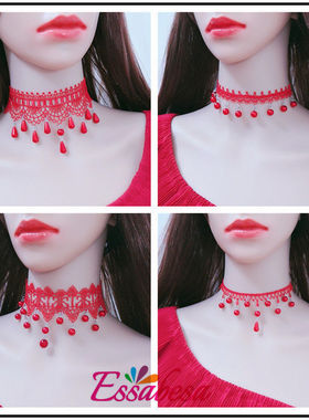 甜酷风红色系项链女神锁骨链本命年项坠甜美喜庆项圈婚礼新娘饰品