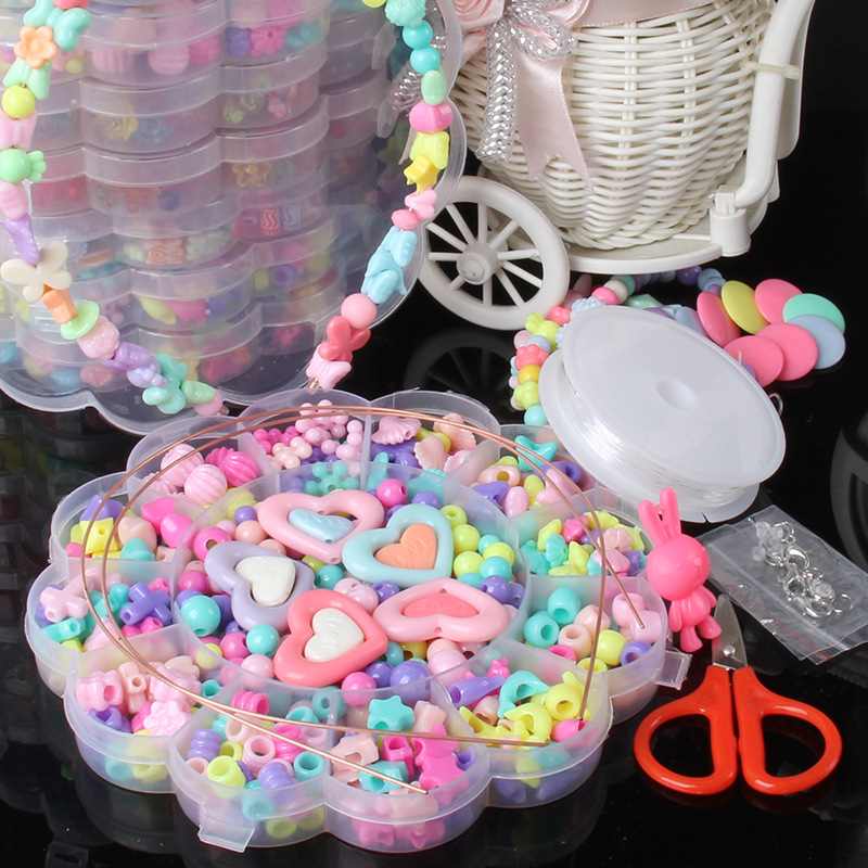 儿童串珠饰品玩具男女孩穿珠子手链项链盒装塑料珠子DIY手工材料