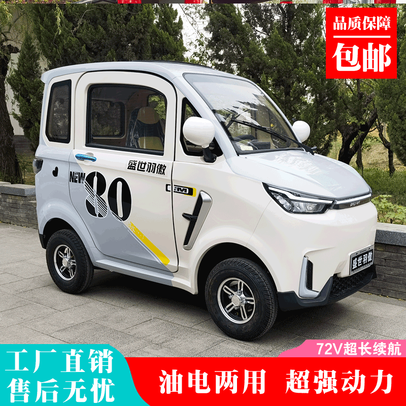 新能源电动四轮车成人代步老人接送孩子油电两用全封闭两门三座