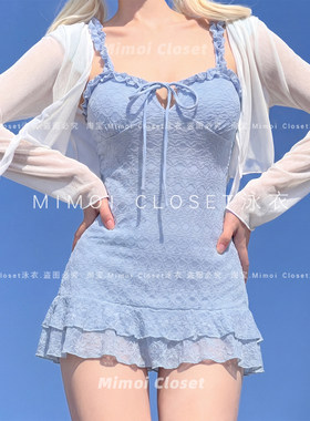 Mimoi法式碎花吊带裙式连体泳衣