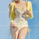 连体游泳衣女款 柠檬黄碎花纯欲吊带钢托聚拢泳装 Closet新款 Mimoi