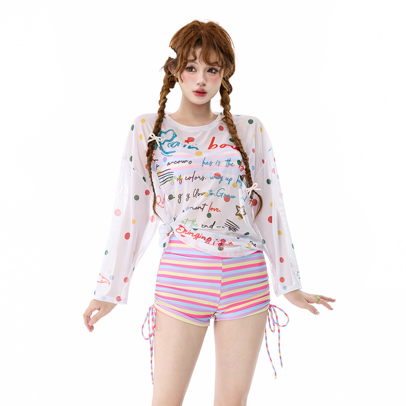 Mimoi Closet【彩虹气泡】新款长袖罩衫分体泳装三件套游泳衣女款