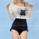可爱少女连体遮肉两件套游泳衣女款 罩衫 Closet黑猫咪长袖 Mimoi