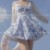 Mimoi 可爱显瘦遮肉少女温泉游泳衣女款 Closet新款 莫奈纯欲风泳装