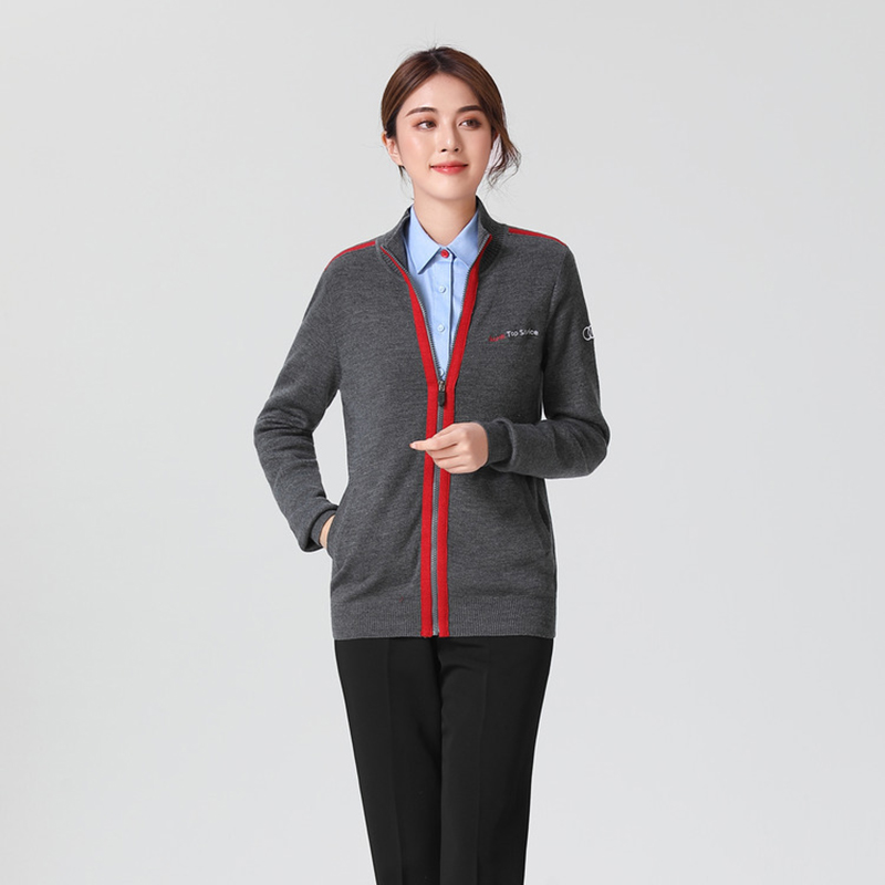 女士羊毛针织开衫灰色冬季保暖