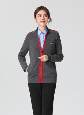 女士羊毛针织开衫灰色冬季保暖