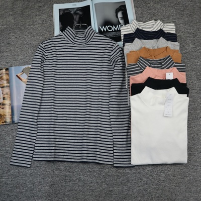 长袖纯棉半高领打底衫女式