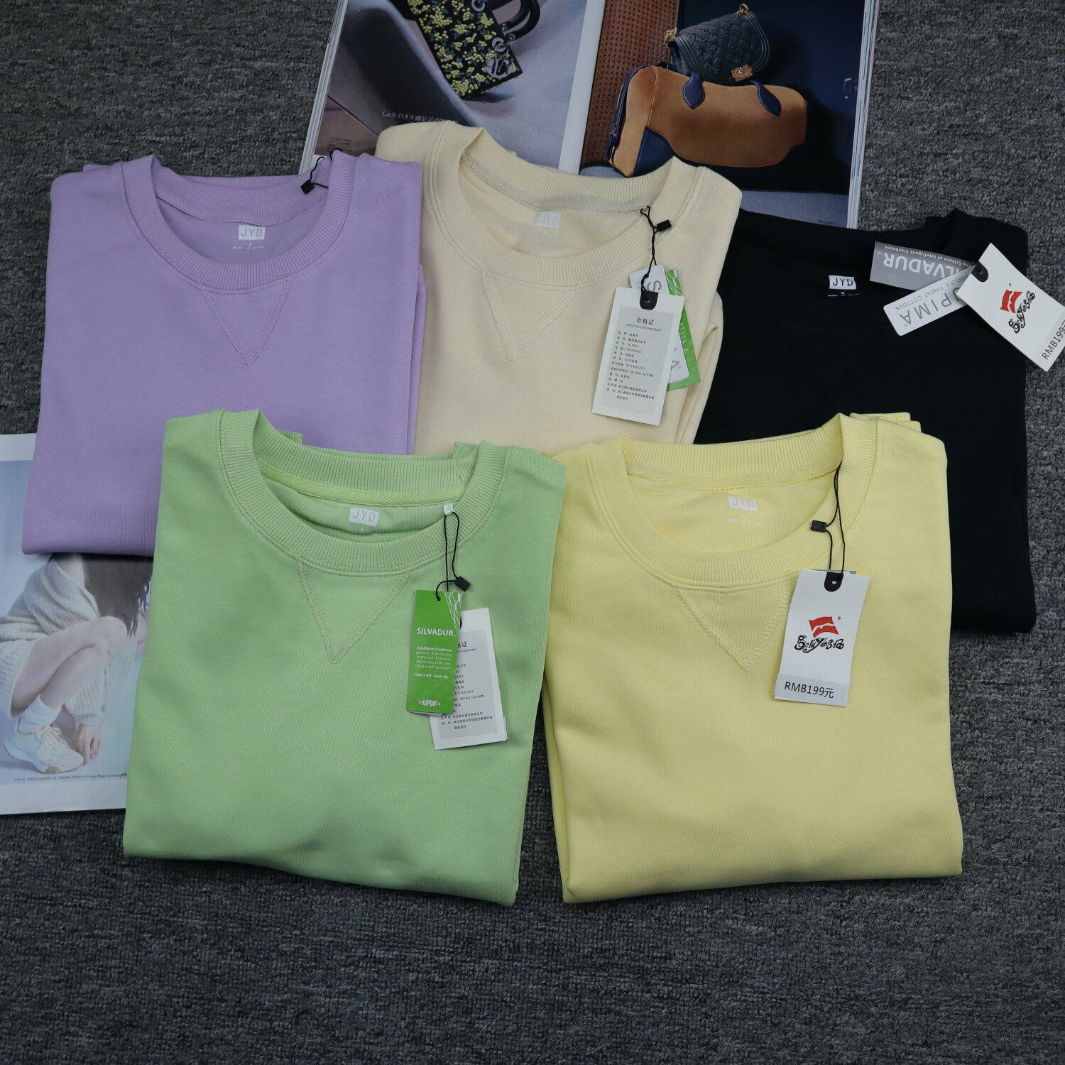 纯棉女式卫衣春装圆领休闲彩色宽松显瘦运动上衣100%棉