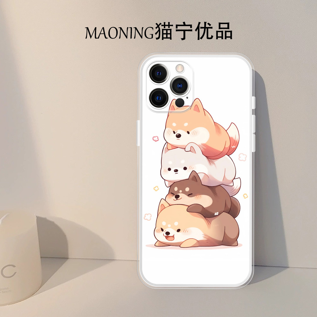 可爱呆萌秋田犬适用于苹果14新款iPhone 15PROMAX防摔12保护套11创意xsmax网红全包手机壳
