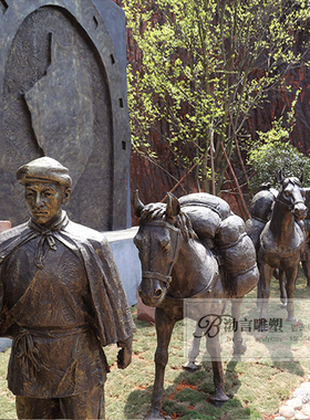 玻璃钢仿铜马帮雕塑茶马古道主题