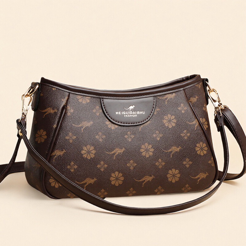 正品玫瑰袋鼠包包2025新款复古中年真皮女包高级感单肩斜挎妈妈包