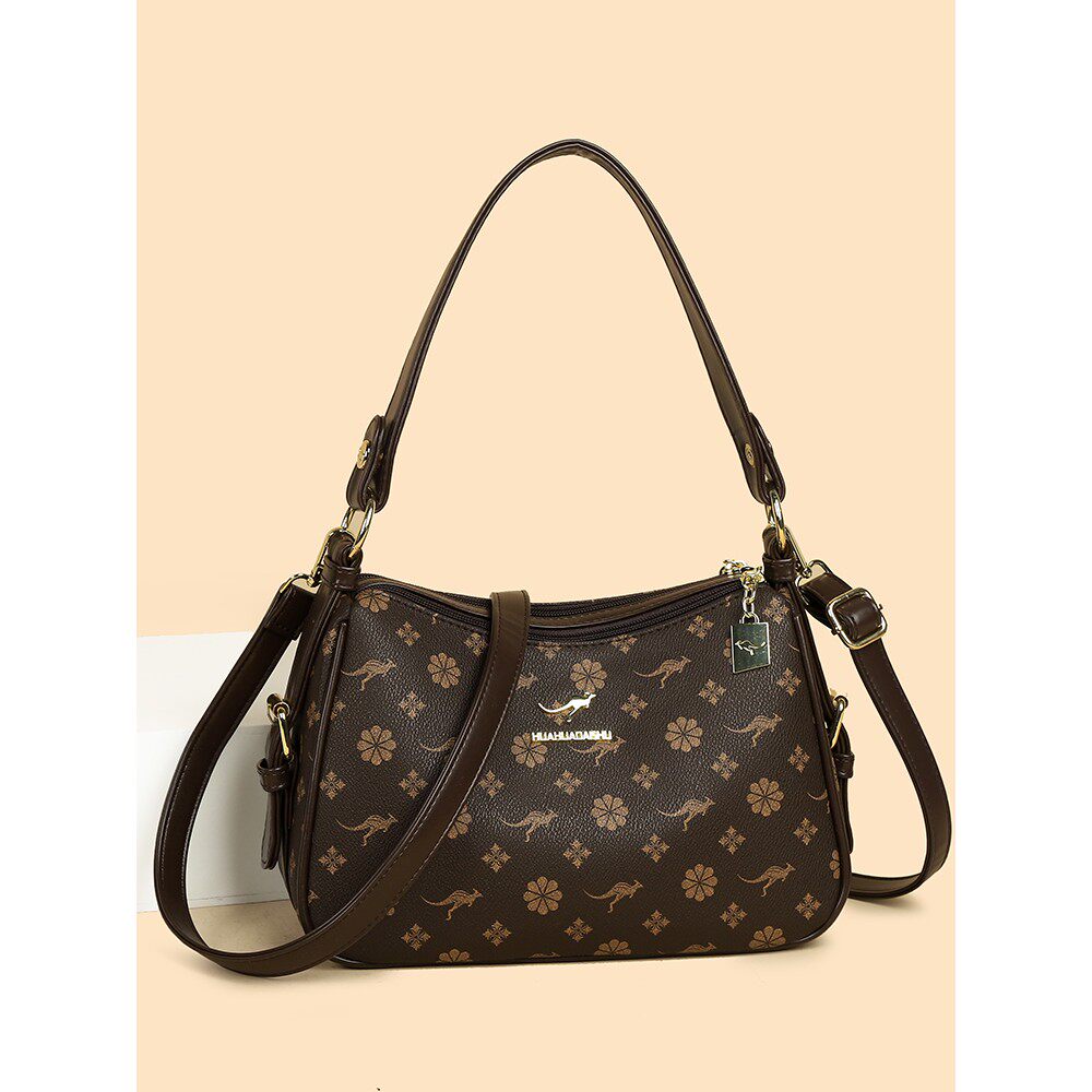 玫瑰袋鼠真皮女包单肩斜挎饺子包2025新款中老年妈妈包大容量软皮