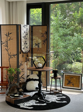 宋代美学新中式屏风竹子茶室隔断竹编客厅围挡国风竹影折叠实木
