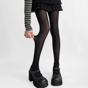 黑色丝袜女打底袜开裆薄款 奶白色天鹅绒打底连裤 大码 日系春夏季