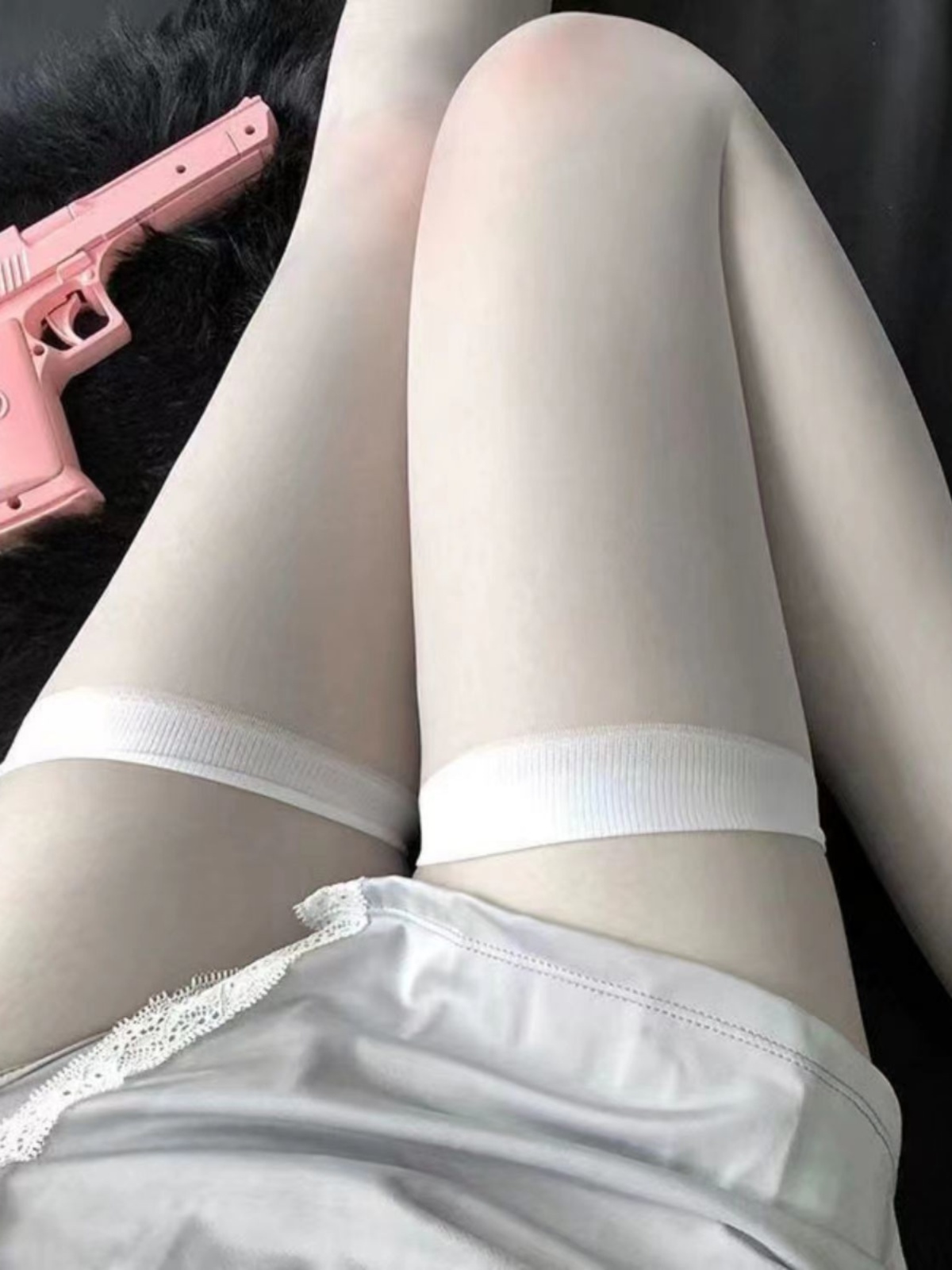 黑丝过膝袜夏季JK性感辣妹长筒蝴蝶结大腿袜黑色透明高筒袜子