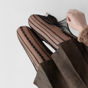 复古蕾丝性感纯欲渔网袜竖条纹麻花显瘦连裤 袜镂空黑丝丝袜ins风