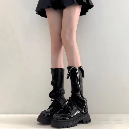 袜套女秋冬侧边拉链堆堆袜y2k辣妹美拉德针织小腿袜显瘦保暖腿套