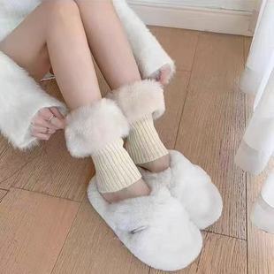 配靴子y2k秋冬保暖毛毛针织袜套女JK翻口堆堆袜套甜美可爱小腿套