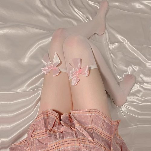 黑丝超薄甜美可爱性感过膝高筒大腿袜Lolita蝴蝶结jk长筒丝袜女