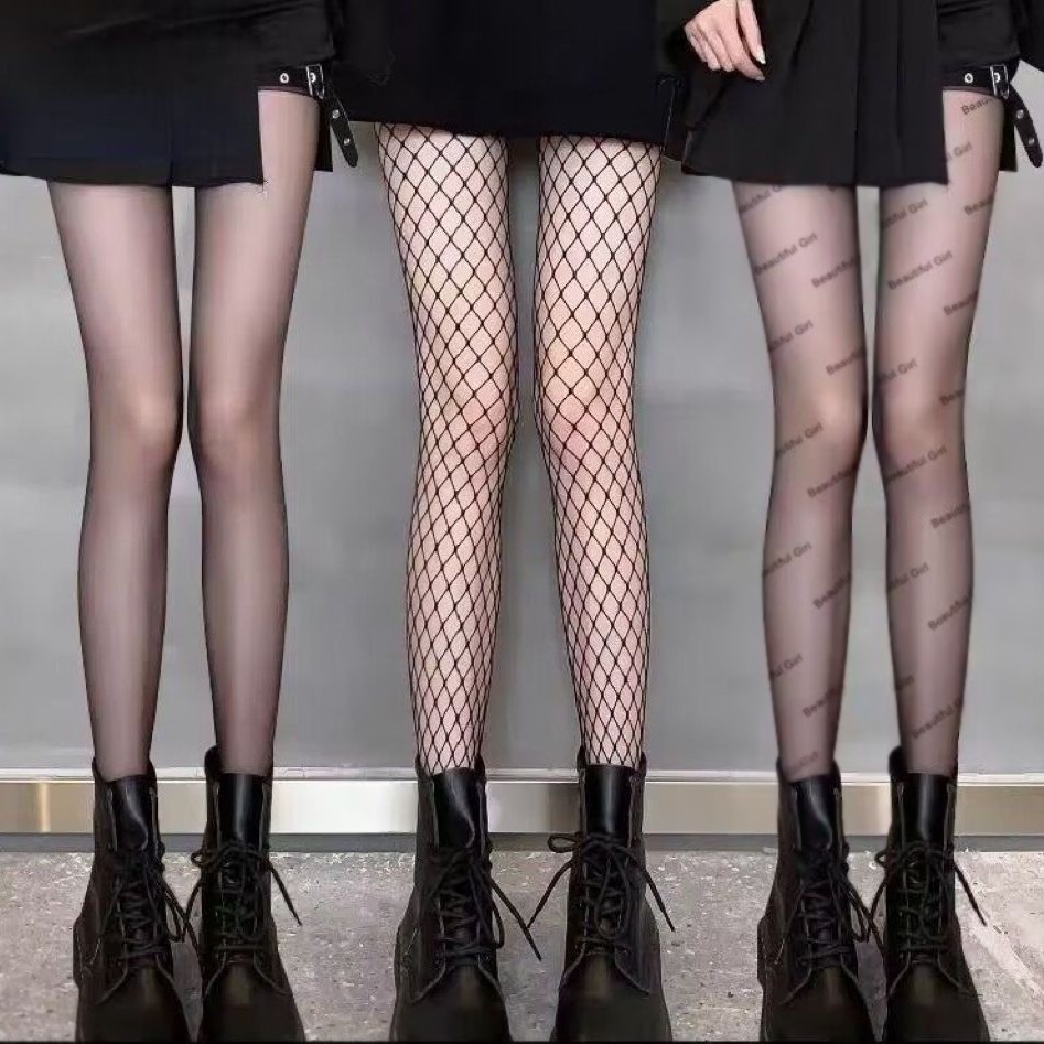夏季性感黑丝字母印花薄款jk连裤袜外穿防勾丝不掉档打底y2k渔网