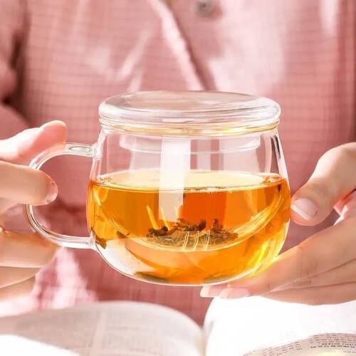 唯铭诺花茶杯双层玻璃杯男女式玻璃水杯带盖子茶杯三件杯400ML
