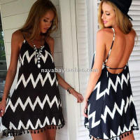 2020summer women sexy beach wave tassel dress casual dresses