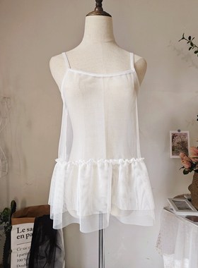 早秋新品显瘦减龄花边吊带短裙荷叶边蛋糕裙裙帘外搭连衣裙上衣蓬