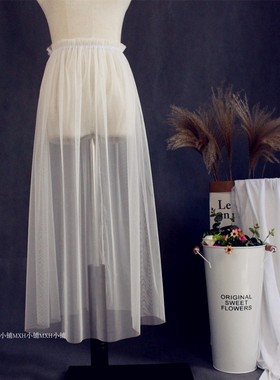 2025简约款透视网纱半身裙百搭中长款高腰外搭罩裙松紧腰单层纱