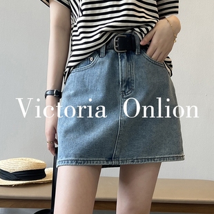 Onlion复古高腰牛仔半身裙女显瘦包臀短裙设计感a字裙 Victoria