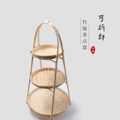 竹篮中式茶点盘三层提篮