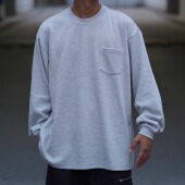 休闲潮流男 秋冬日系圆领纯棉华夫格口袋卫衣长袖 清仓 PAXOM