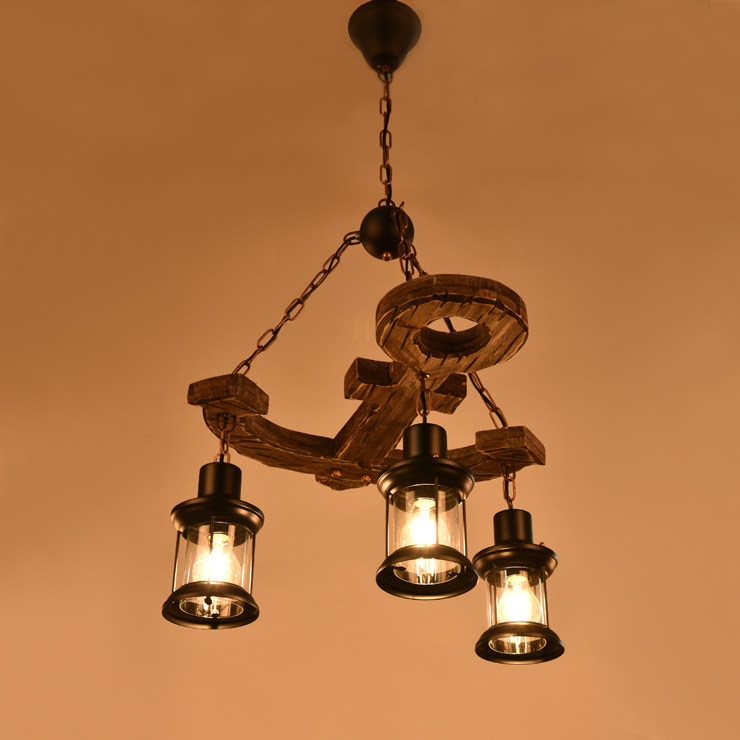 美式乡村复古loft实木地中海仿古船锚马灯酒吧网伽吊灯个性创意灯