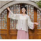 锦顺女士款 穿搭日常通勤汉服 天丝提花夏季 明制方领半袖 对襟短衫