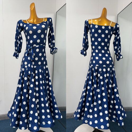 onue高级定制摩登舞服【MM1143】波点连衣裙国标华尔兹舞台演出服