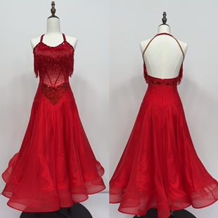 懒猫onue 高端定制摩登舞服流苏大摆连衣裙国标舞舞衣交际舞裙子