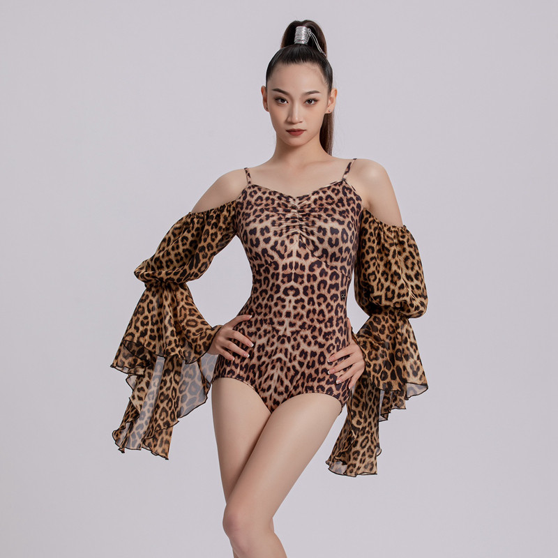 懒猫onue高端定制摩登舞服原创设计感豹纹国标舞蹈服练功服上衣女