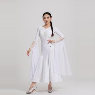 懒猫onue高端定制摩登舞连衣裙【MM553】仙女白国标舞艺考服裙子