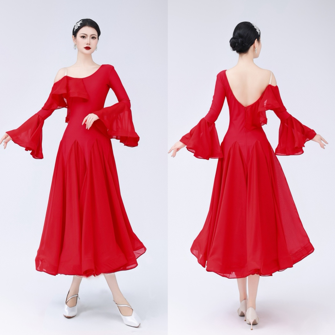 懒猫onue高端定制摩登舞演出服交谊舞舞裙国标舞华尔兹大摆连衣裙