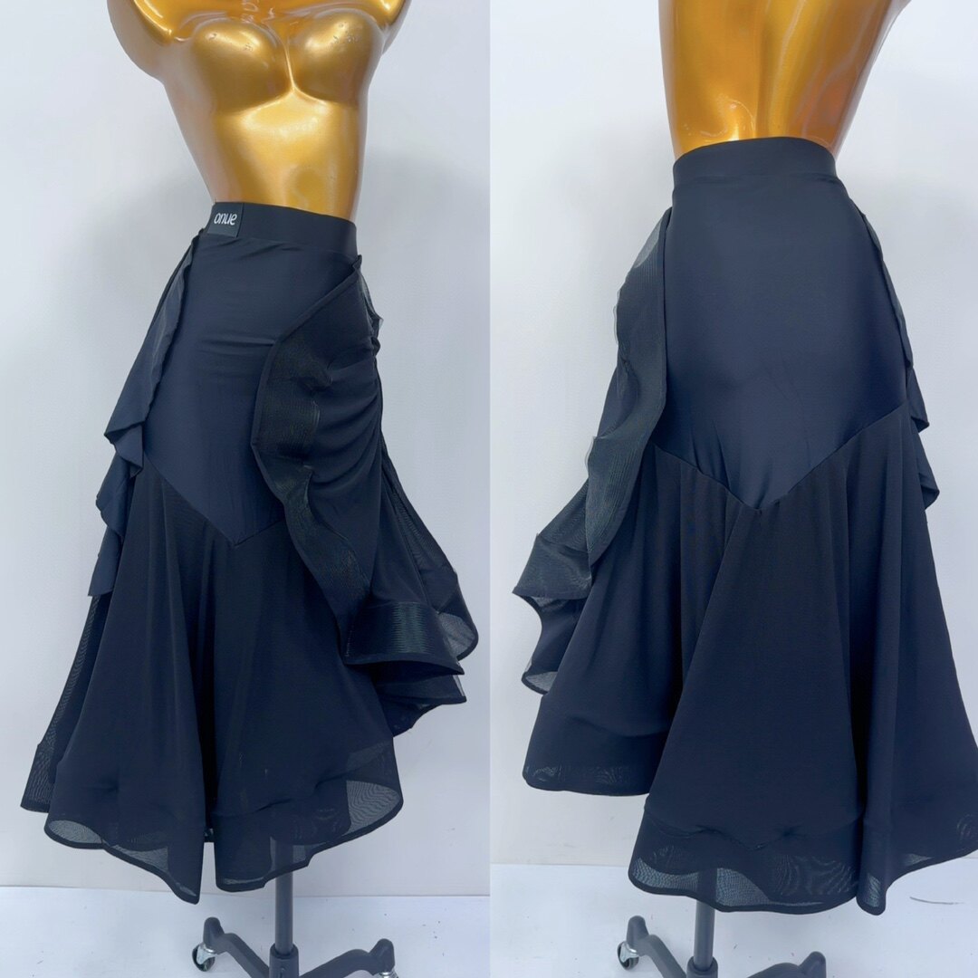 懒猫onue【262】高端定制摩登舞服黑色不规则下摆半身裙国标舞裙