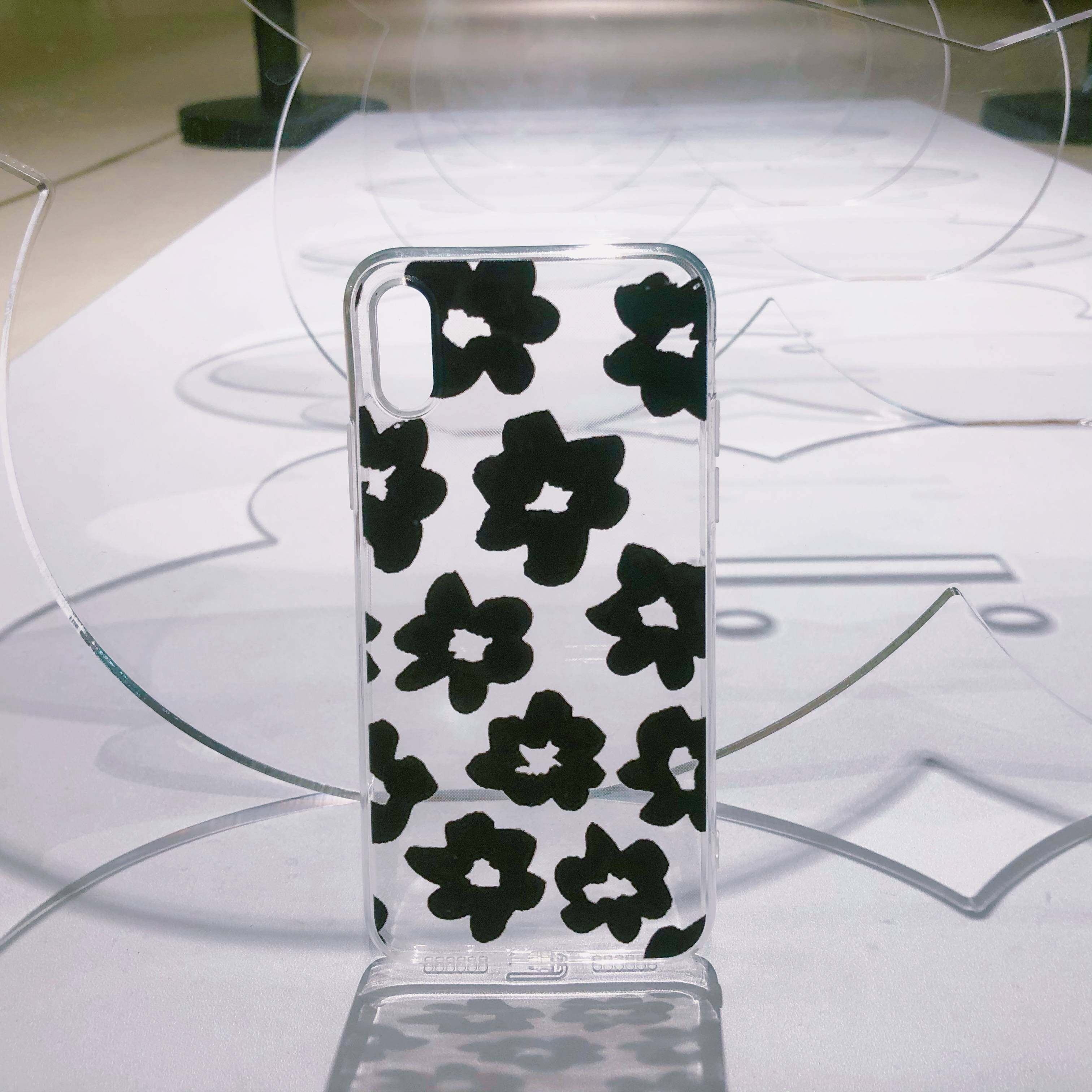 小心撒野 黑色小花花 适用于iPhone16苹果17promax透明软壳苹果/华为/小米/OPPO/VIVO全包手机壳