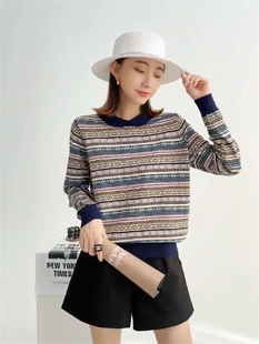 毛衣寬松打底衫 女娃娃領(lǐng)羊毛衫 大碼 條紋針織衫 胖MM秋冬裝 內(nèi)搭上衣