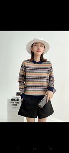 短款 女針織衫 秋冬條紋毛衣娃娃領(lǐng)花色羊毛衫 大碼 小翻領(lǐng)打底衫 寬松