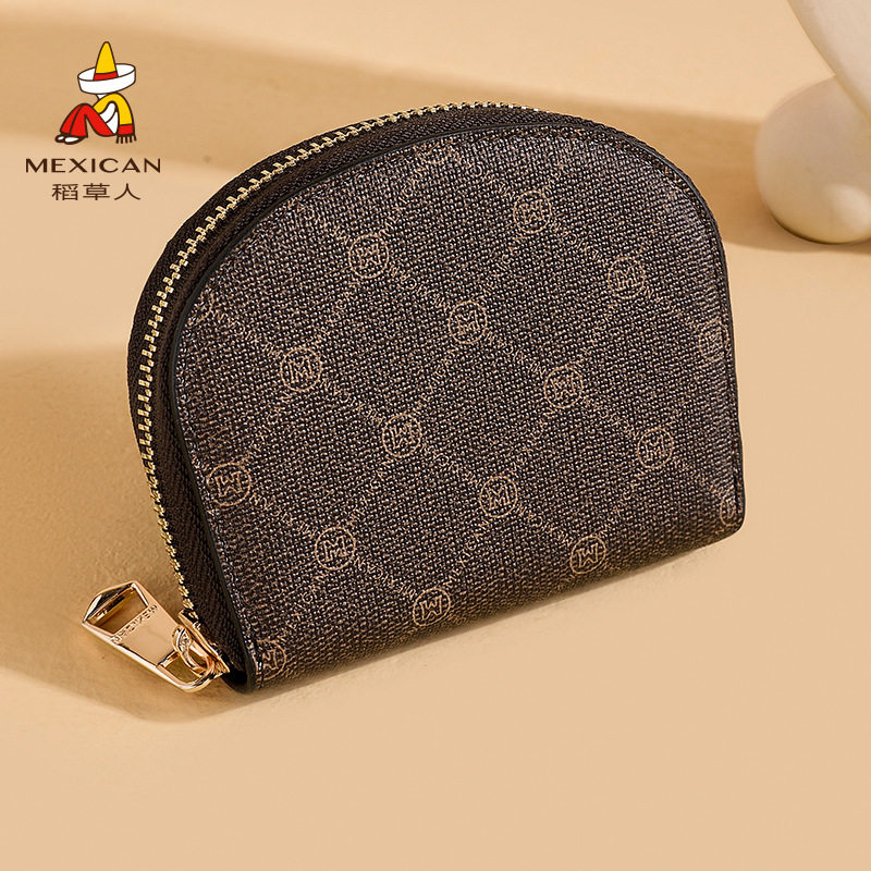 稻草人女士钱包短款印花格纹时尚风琴卡包百搭简约大容量拉链卡包