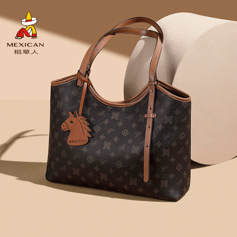 稻草人包包女2026新款大容量印花托特包百搭通勤手提包单肩女包