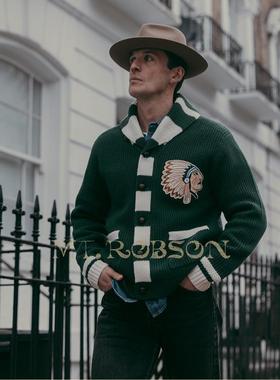 【印第安刺绣】MTRobson 青果领重磅羊毛开衫毛衣美式复古常青藤