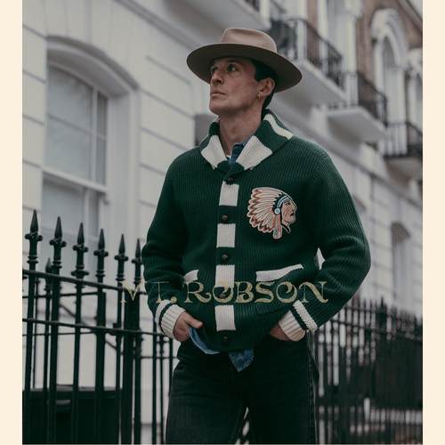 印第安刺绣青果领常青藤羊毛开衫