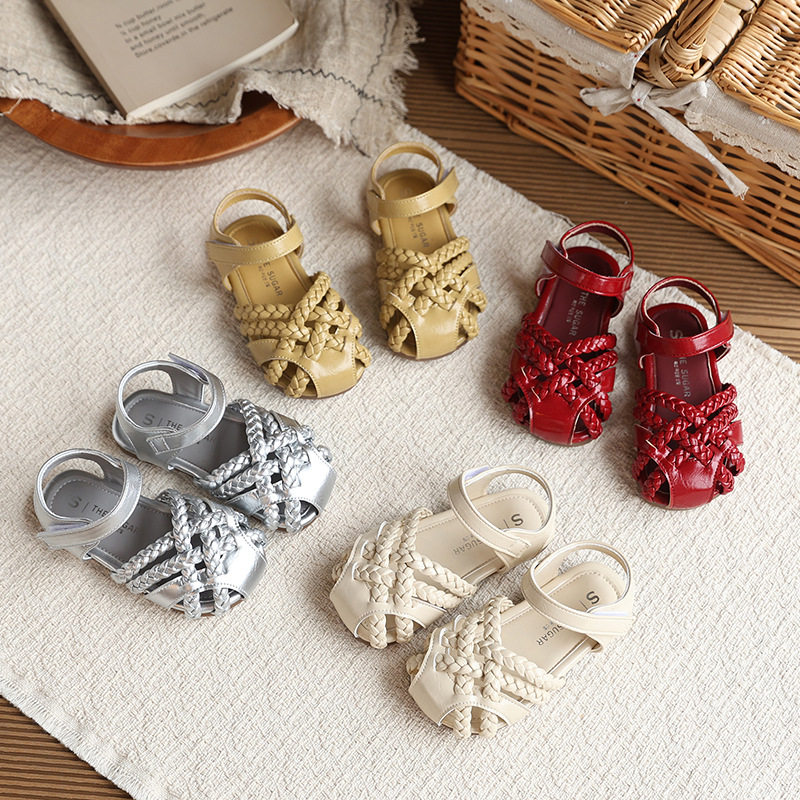 复古麻花罗马凉鞋2026夏季新款韩版女童包头编织公主鞋配裙子