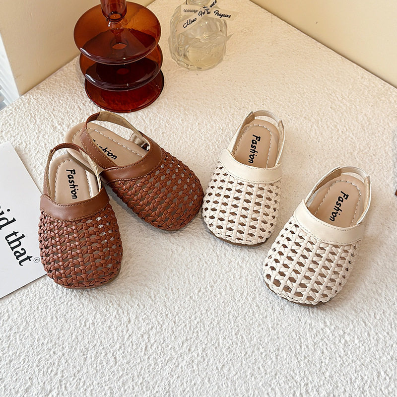 跨境女童凉鞋2025夏季新款软底编织包头宝宝韩版凉拖女孩沙滩鞋