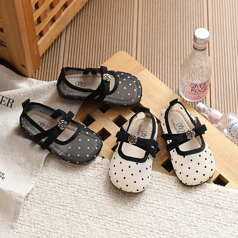 ins法式波点网纱单鞋2026夏季新款韩版女童花朵公主鞋配裙子凉鞋