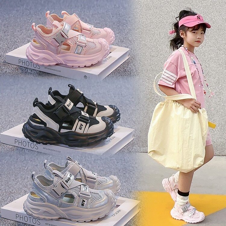 凉鞋男童2026夏款儿童包头防滑沙滩单网鞋男孩网面运动凉拖中大童